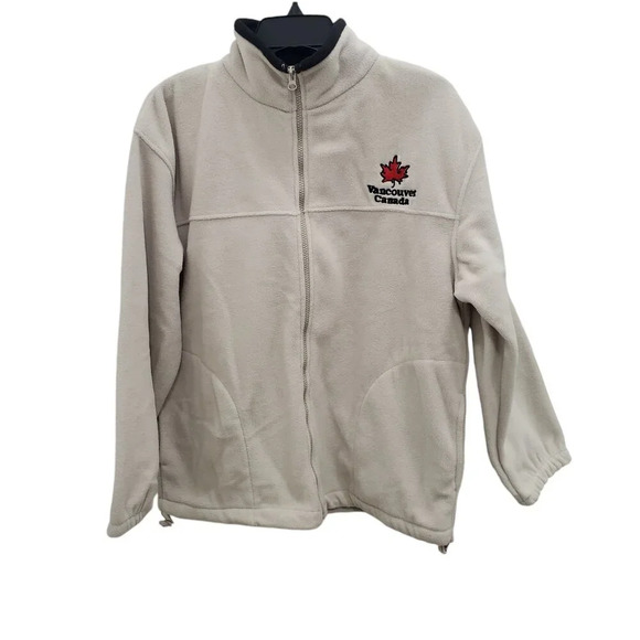 Due North Canada Cream Vancouver Full Zip Mock Neck Fleece Tourist Sweater S - Picture 1 of 8